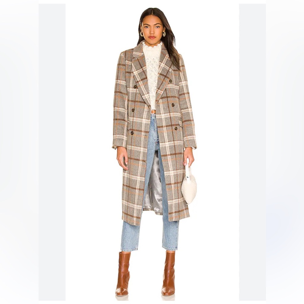 ASTR the Label Raquel Coat in Grey & Brown Plaid Trench size SMALL